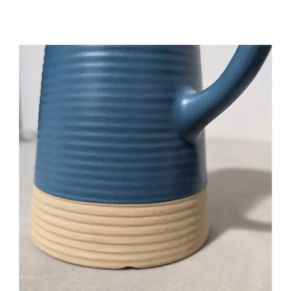 Crate & Barrel Sibely Ceramic Taper Holders Mid Century Modern Farmhouse Blue